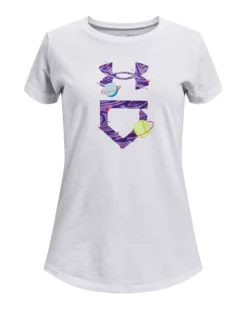 Under Armour Girls' Softball Galaxy Fill Short Sleeve T-Shirt -SoftBall Gear Sales 1370714 100 White FRT