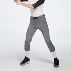 Mizuno Girls' Belted Stretch Softball Pants -SoftBall Gear Sales 350783 929204 Charcoal MODFRT alt1